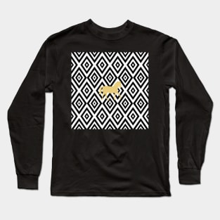 Horse - Abstract geometric pattern - beige, black and white. Long Sleeve T-Shirt